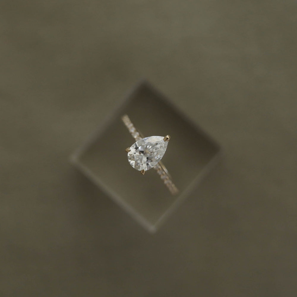 1.25CT Pear Cut Pave Moissanite Diamond Engagement Ring