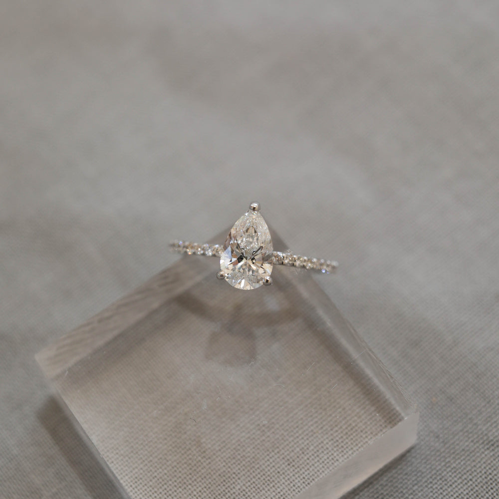 1.25CT Pear Cut Pave Moissanite Diamond Engagement Ring