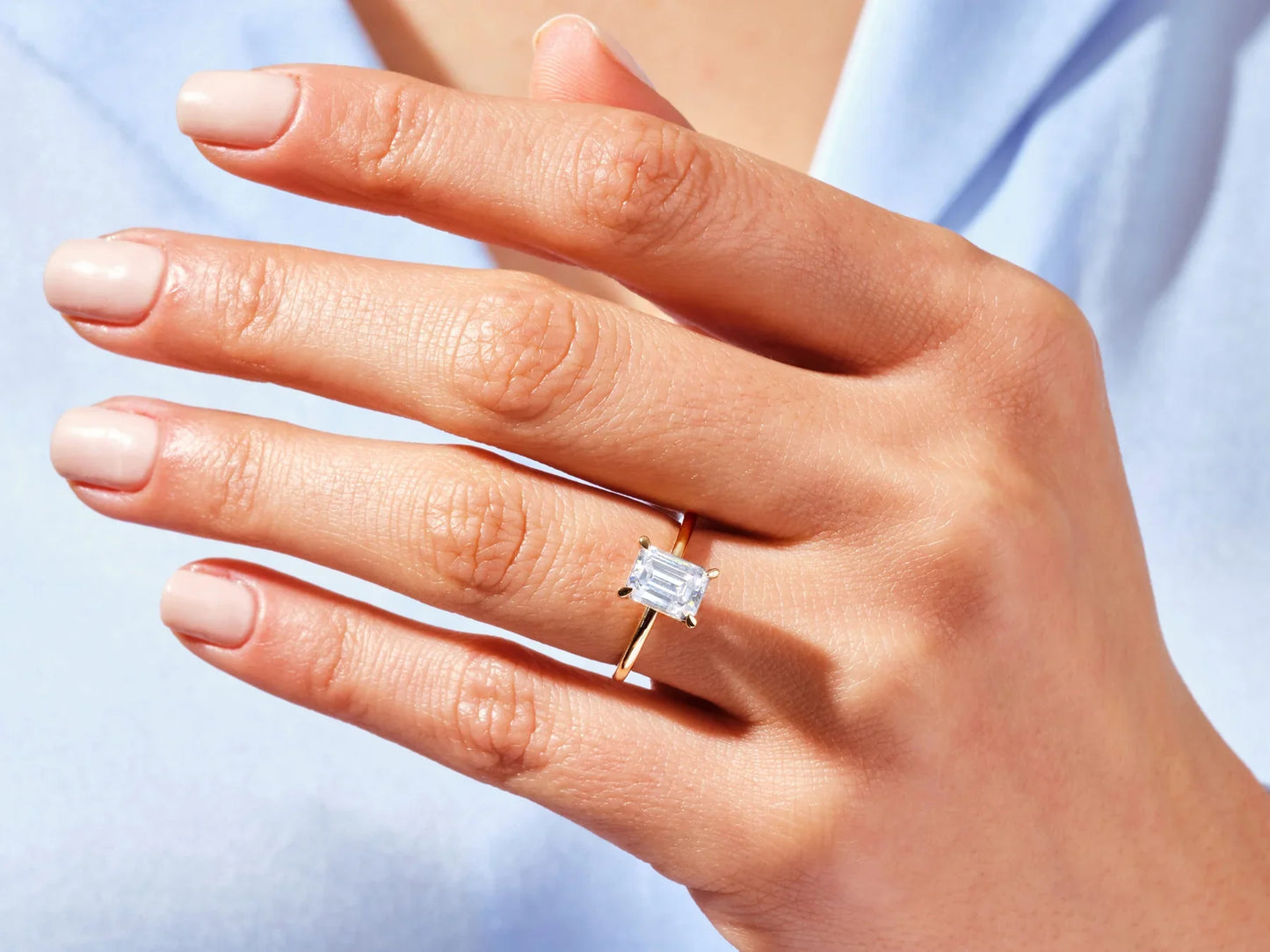 1.0CT Emerald Cut Solitaire Diamond Moissanite Engagement Ring