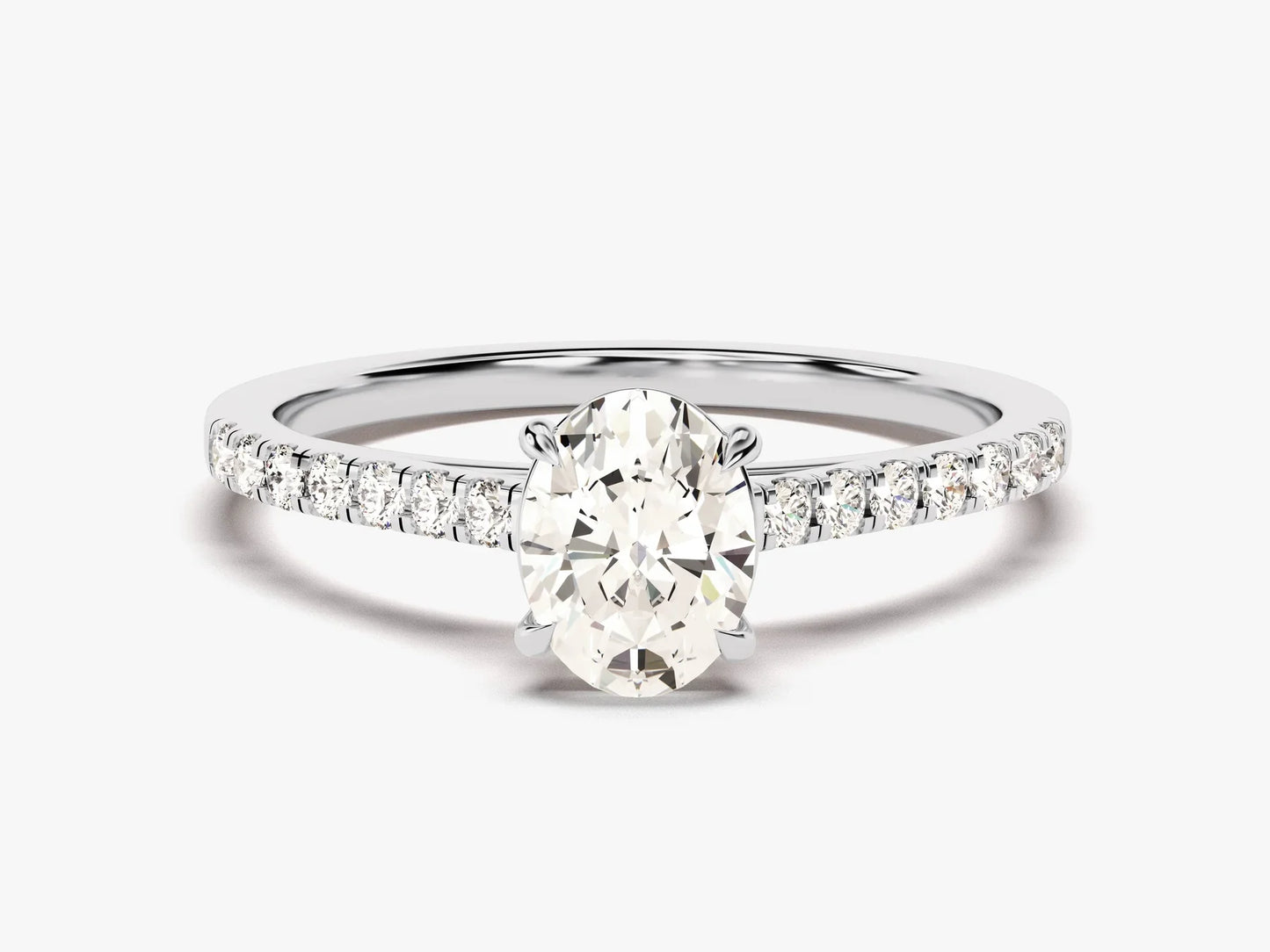 1.0CT Oval Diamond Pave Setting Moissanite Engagement Ring