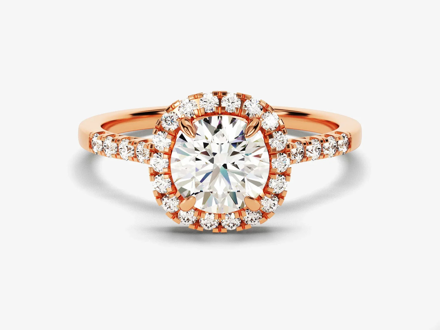 1.0CT Round Brilliant Diamond Halo Pave Setting Moissanite Engagement Ring