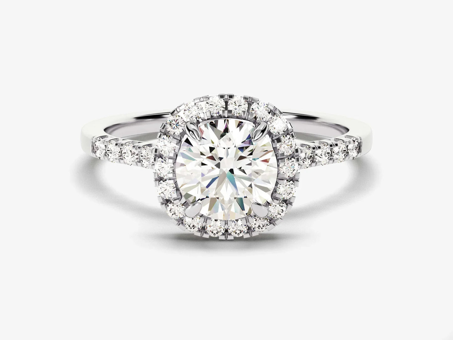 1.0CT Round Brilliant Diamond Halo Pave Setting Moissanite Engagement Ring