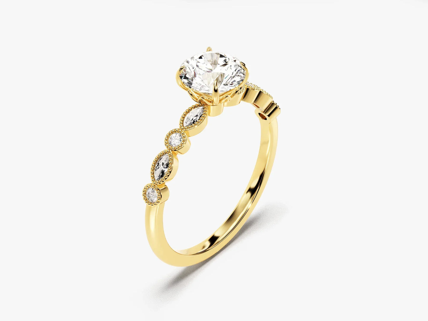 1.0 CT Round Diamond Milgrain Pave Setting Moissanite Engagement Ring