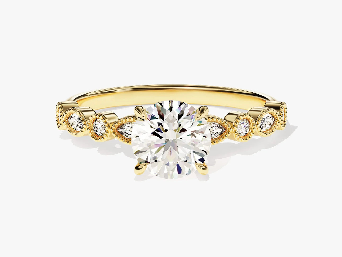 1.0 CT Round Diamond Milgrain Pave Setting Moissanite Engagement Ring