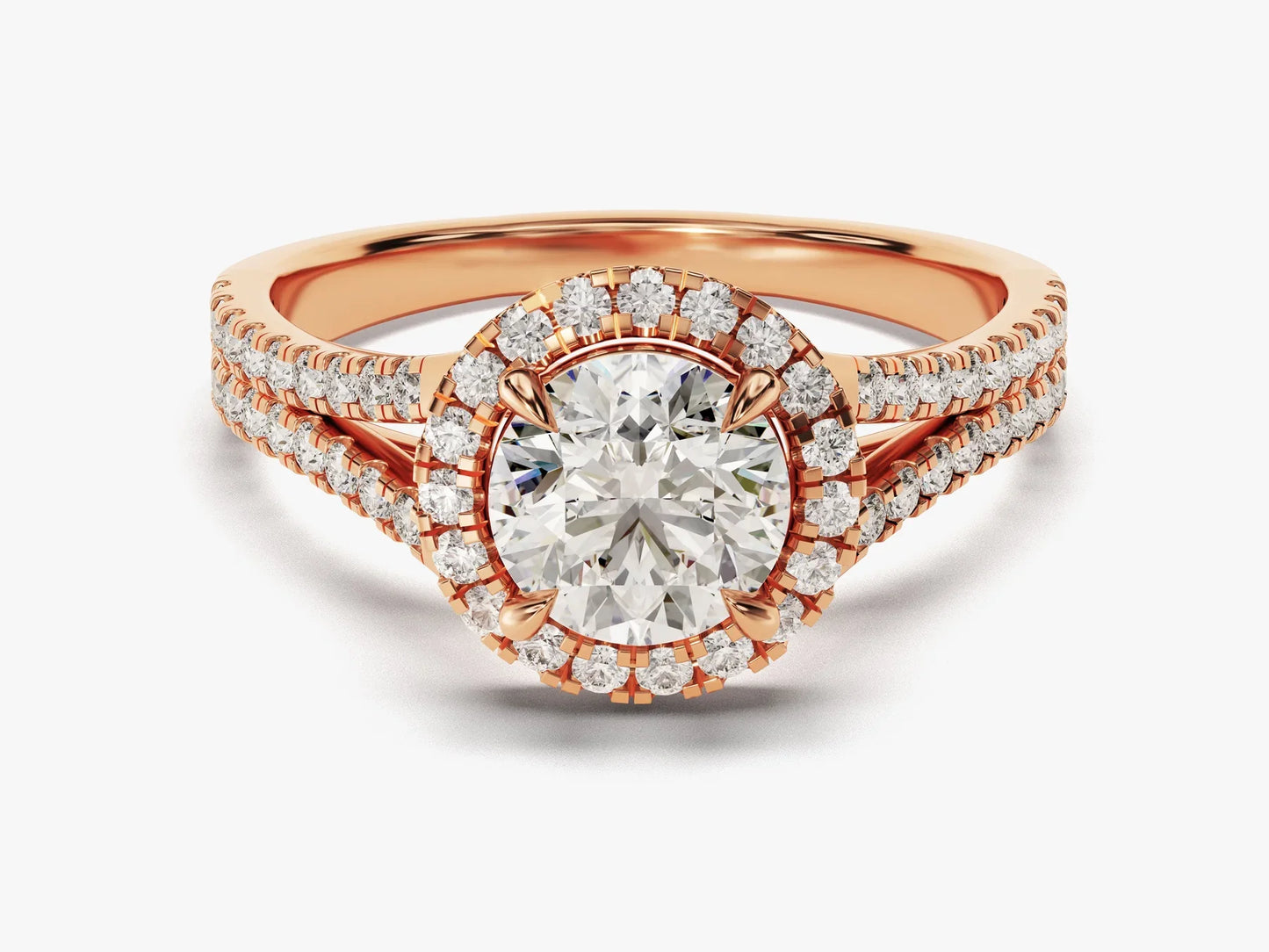 1.0CT Round Diamond Double Pave Halo Setting Moissanite Engagement Ring