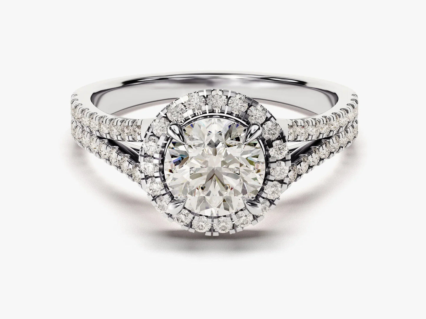 1.0CT Round Diamond Double Pave Halo Setting Moissanite Engagement Ring