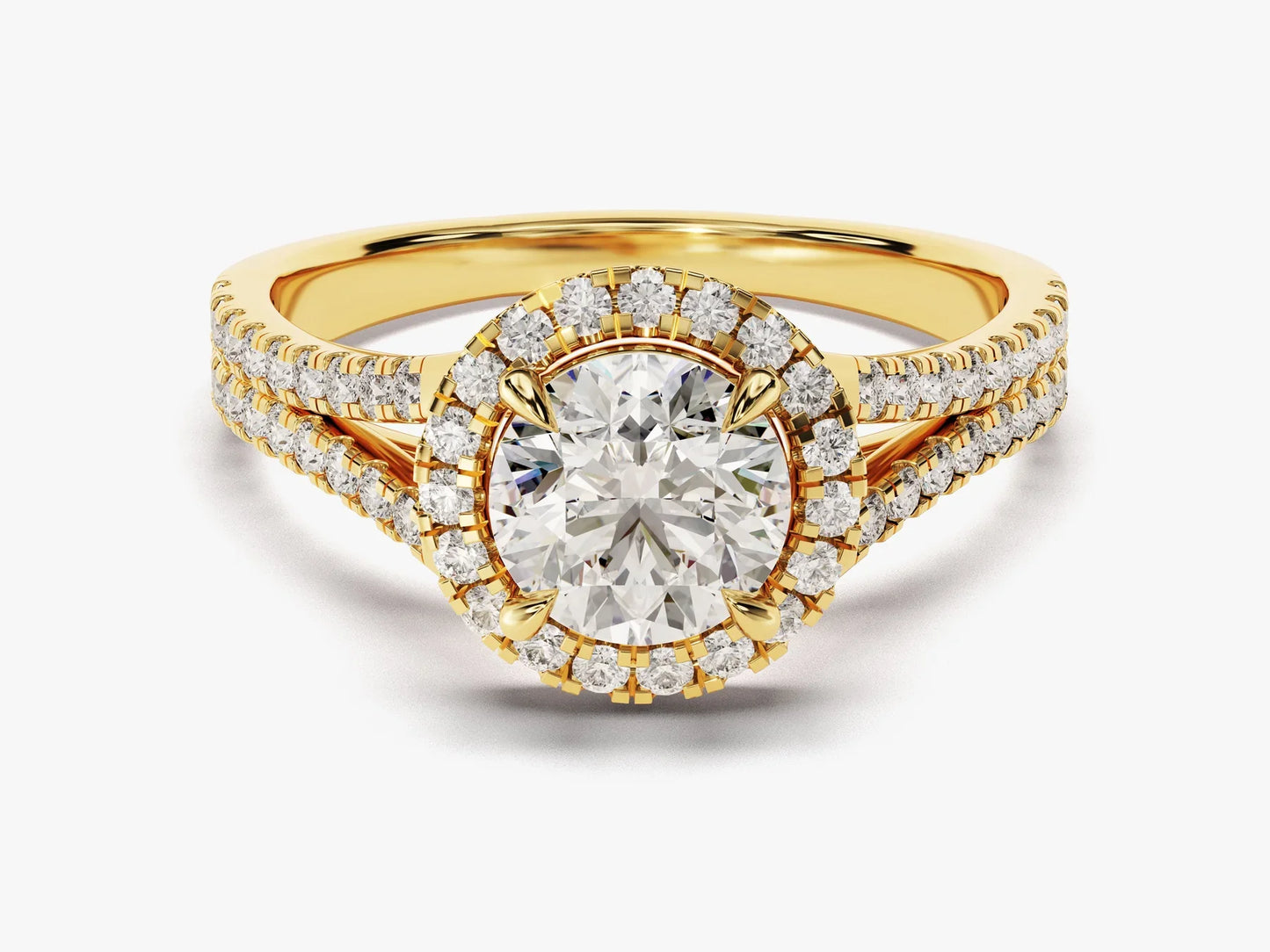 1.0CT Round Diamond Double Pave Halo Setting Moissanite Engagement Ring
