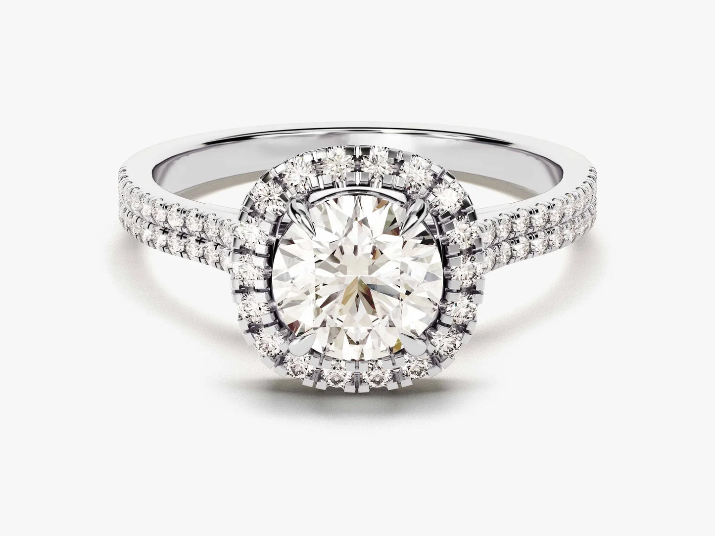 1.0CT Round Diamond Double Pave Halo Set Moissanite Engagement Ring