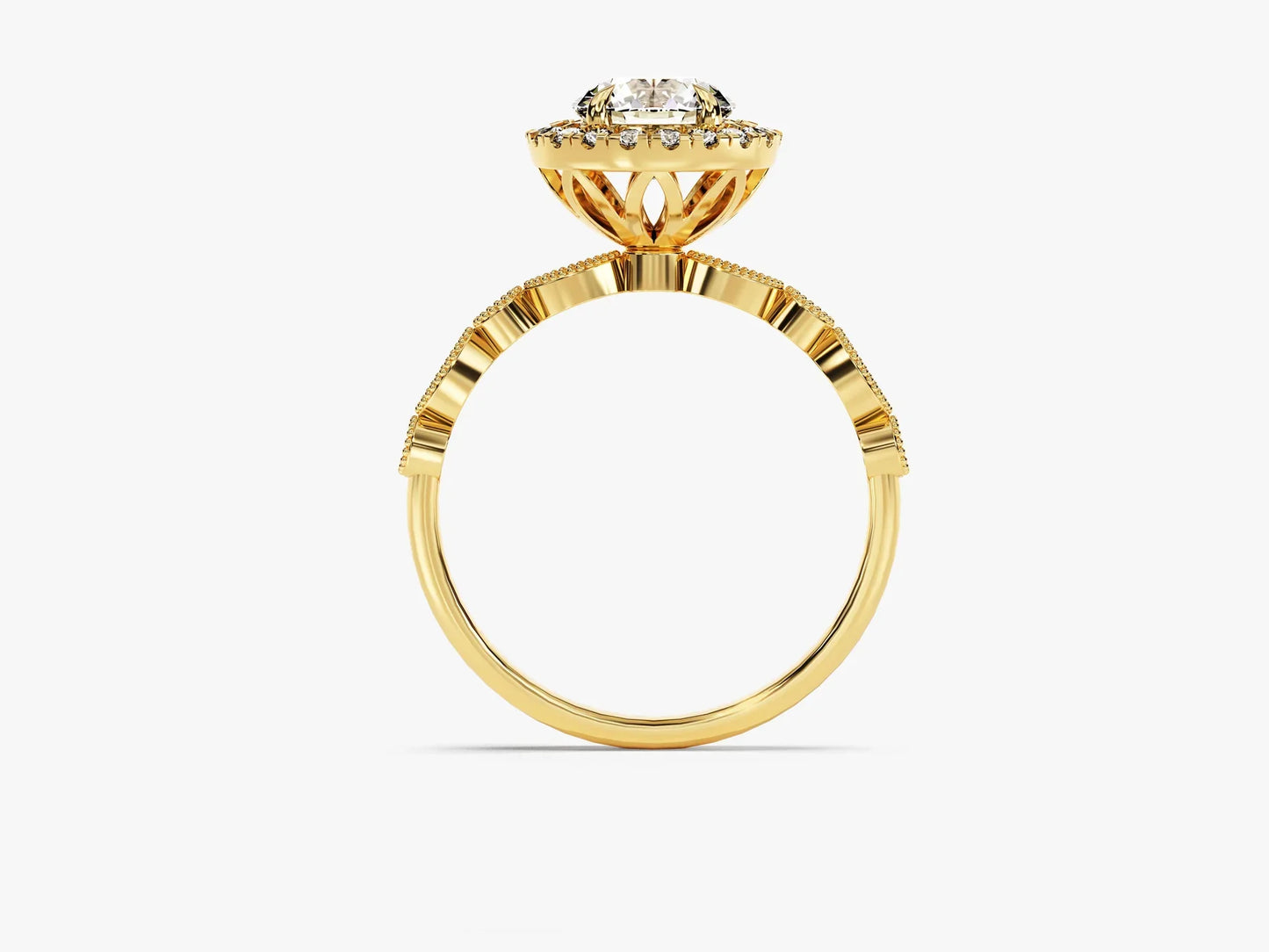 1.0CT Round Brilliant Diamond Halo Pave Set Moissanite Engagement Ring