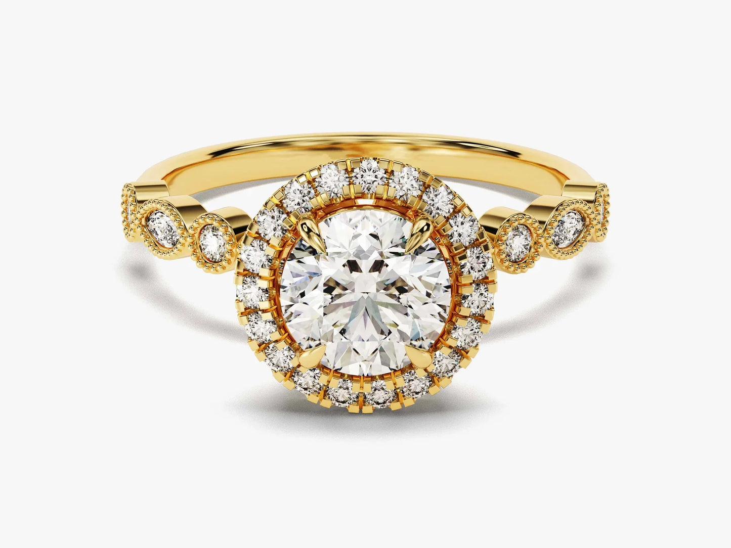 1.0CT Round Brilliant Diamond Halo Pave Set Moissanite Engagement Ring