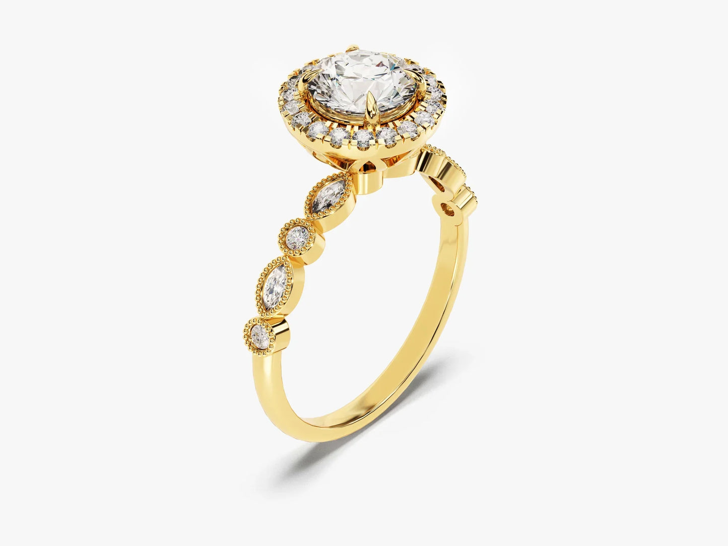1.0CT Round Brilliant Diamond Halo Pave Set Moissanite Engagement Ring