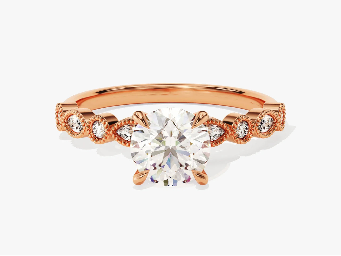 1.0 CT Round & Marquise Diamond Pave Setting Moissanite Engagement Ring