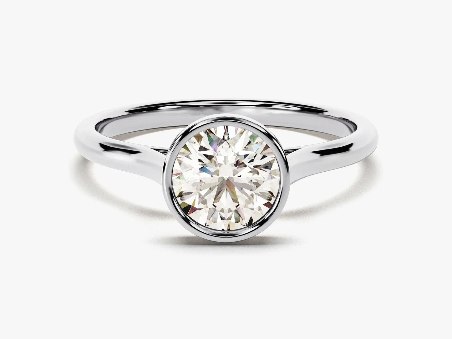 1.0CT Round Brilliant Diamond Bezel Solitaire Moissanite Engagement Ring
