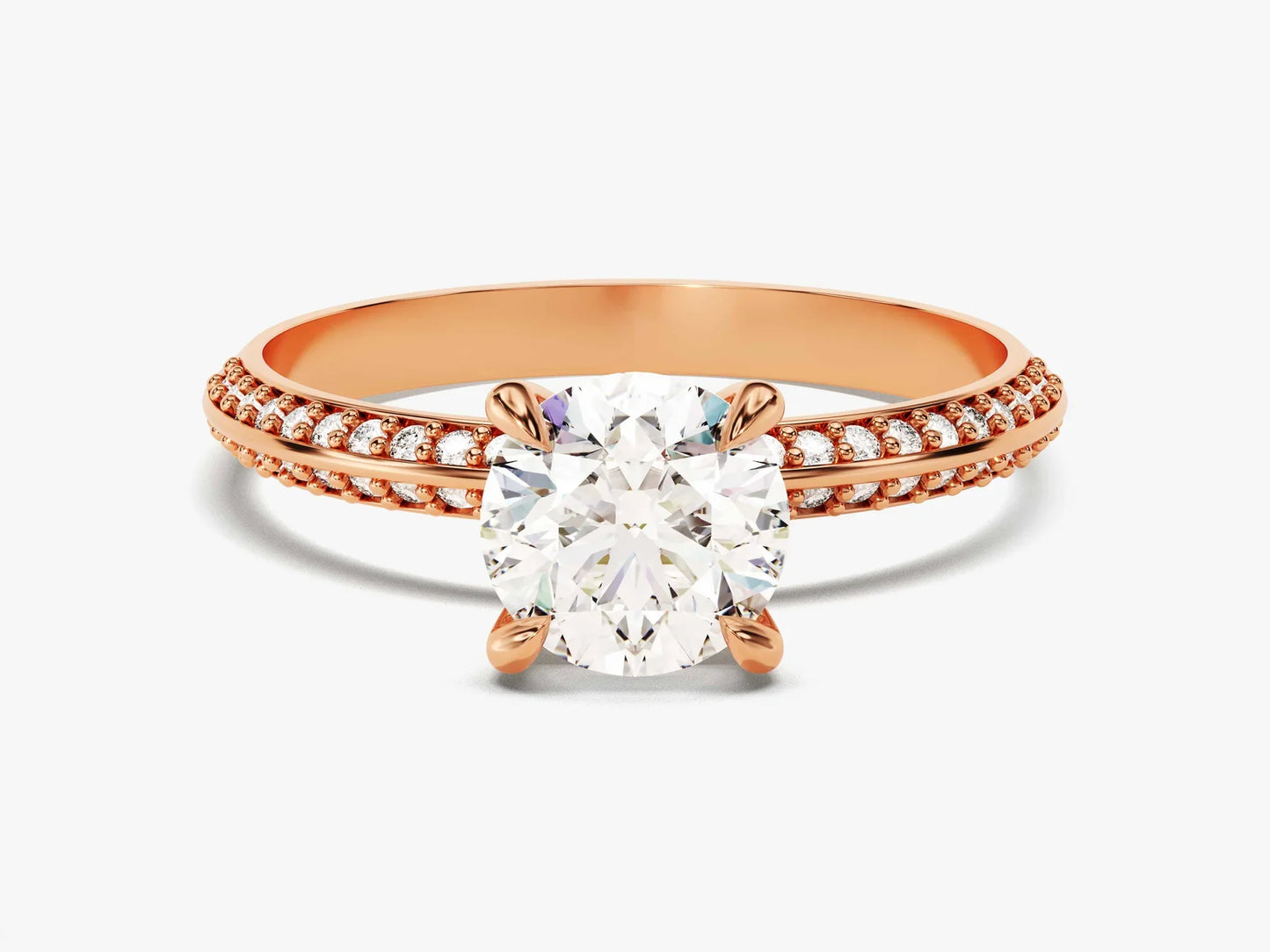 1.0 CT Round Cut Diamond Milgrain Pave Setting Moissanite Engagement Ring