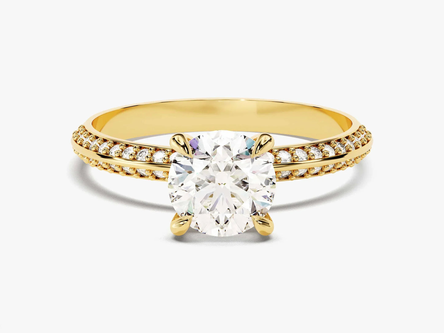 1.0 CT Round Cut Diamond Milgrain Pave Setting Moissanite Engagement Ring