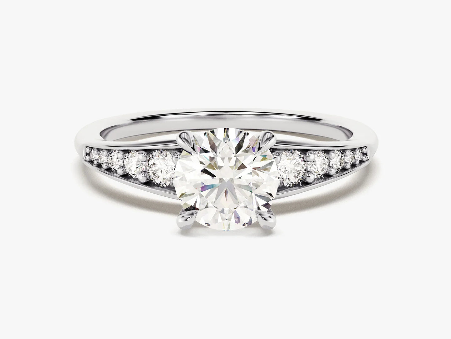 1.0CT Round Brilliant Diamond Pave Set Moissanite Engagement Ring