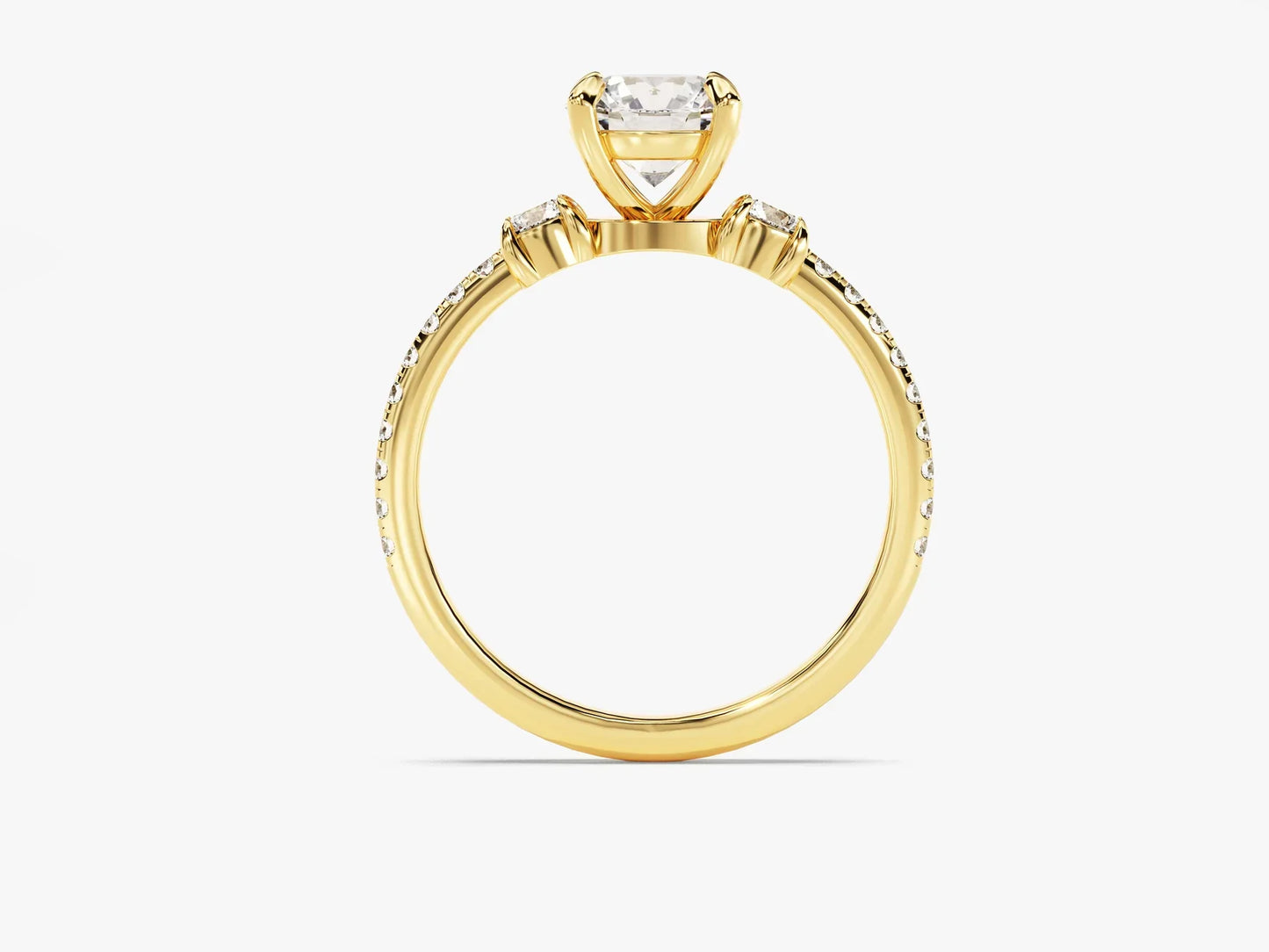 1.0CT Round Cut Diamond Three Stone Pave Setting Moissanite Engagement Ring