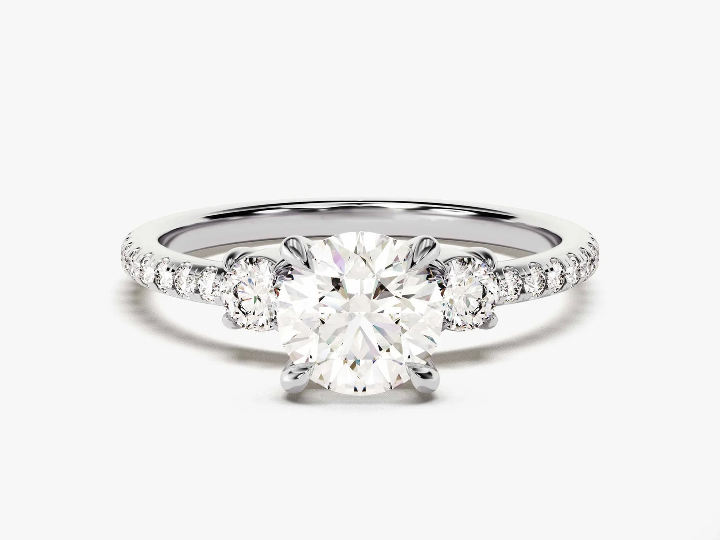 1.0CT Round Cut Diamond Three Stone Pave Setting Moissanite Engagement Ring