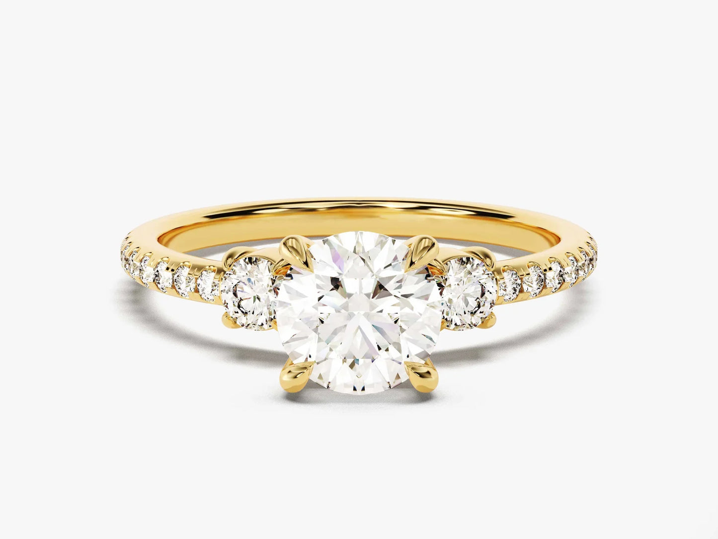 1.0CT Round Cut Diamond Three Stone Pave Setting Moissanite Engagement Ring