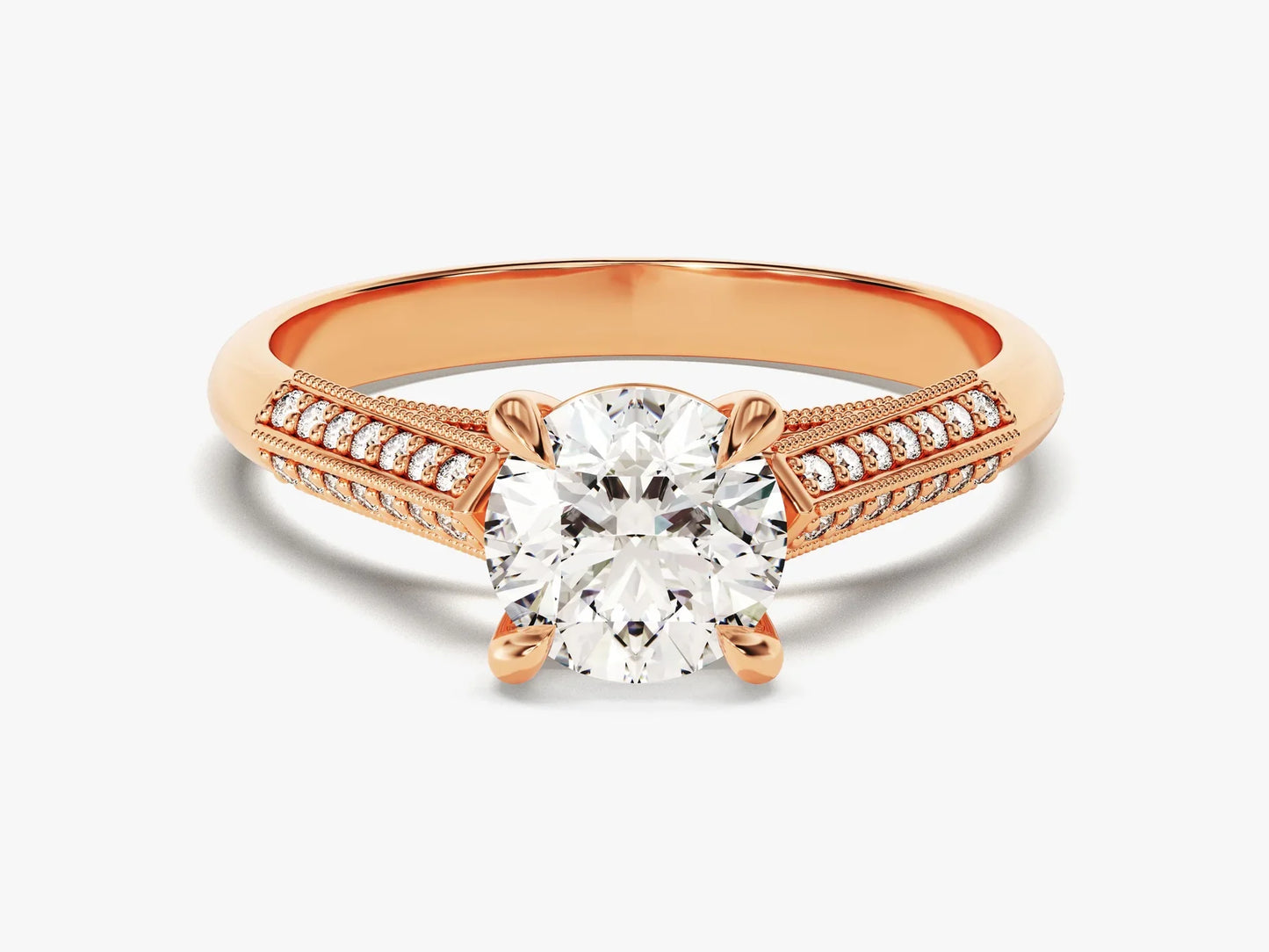 1.0 CT Round Diamond Milgrain Pave Setting Moissanite Engagement Ring