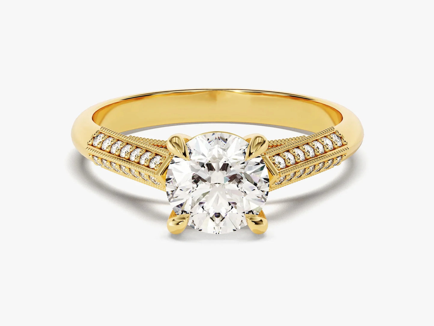 1.0 CT Round Diamond Milgrain Pave Setting Moissanite Engagement Ring