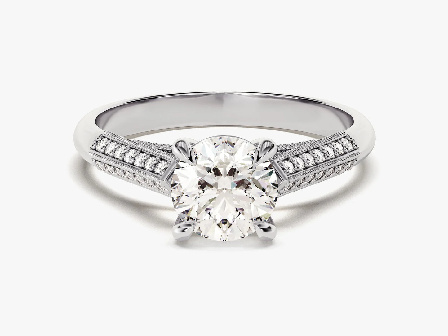 1.0 CT Round Diamond Milgrain Pave Setting Moissanite Engagement Ring
