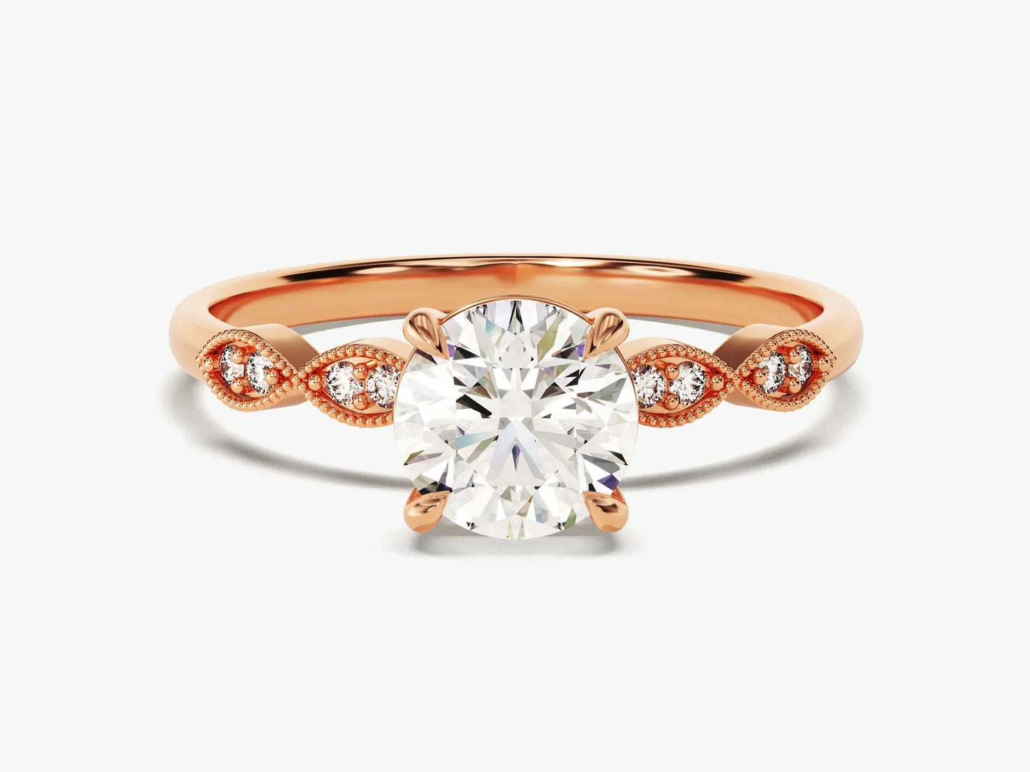1.0 CT Round Diamond Milgrain Pave Setting Moissanite Engagement Ring