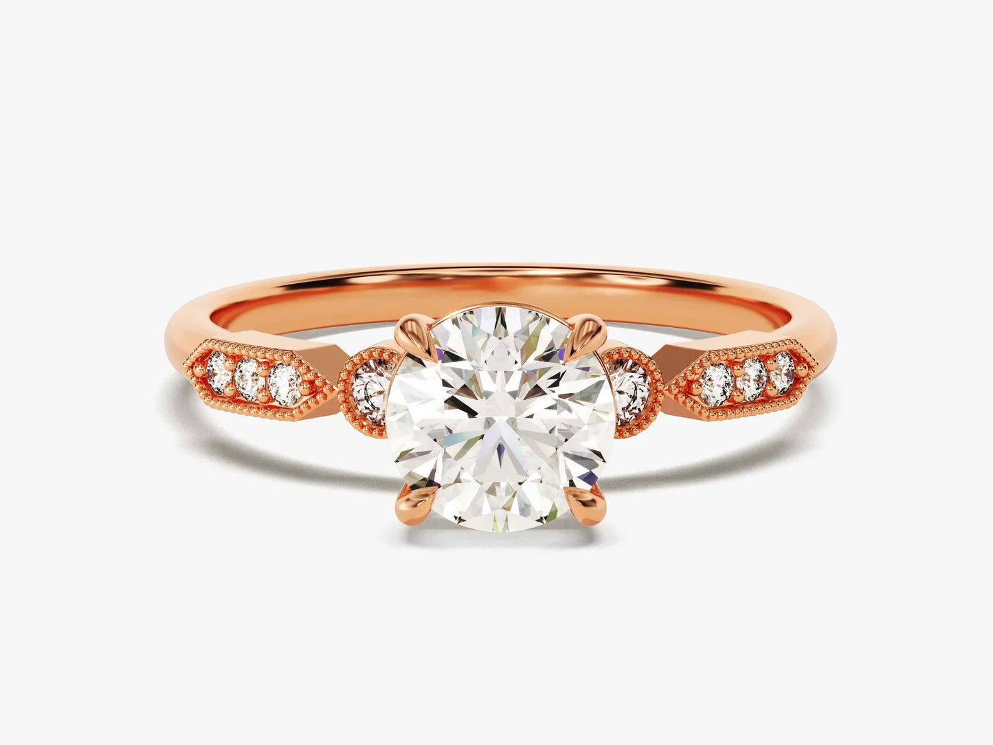 1.0CT Round Cut Diamond Milgrain Art Deco Moissanite Engagement Ring