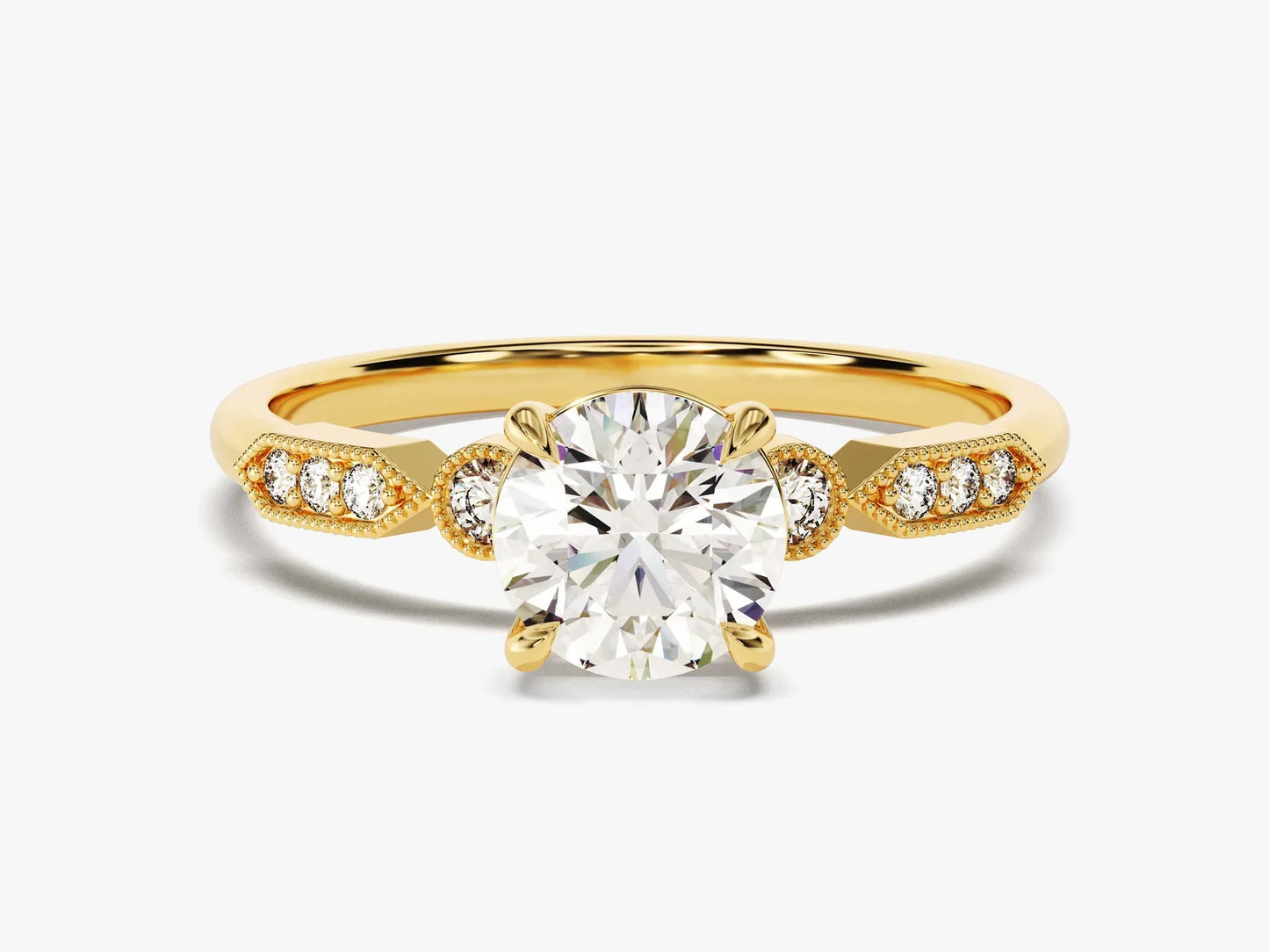 1.0CT Round Cut Diamond Milgrain Art Deco Moissanite Engagement Ring