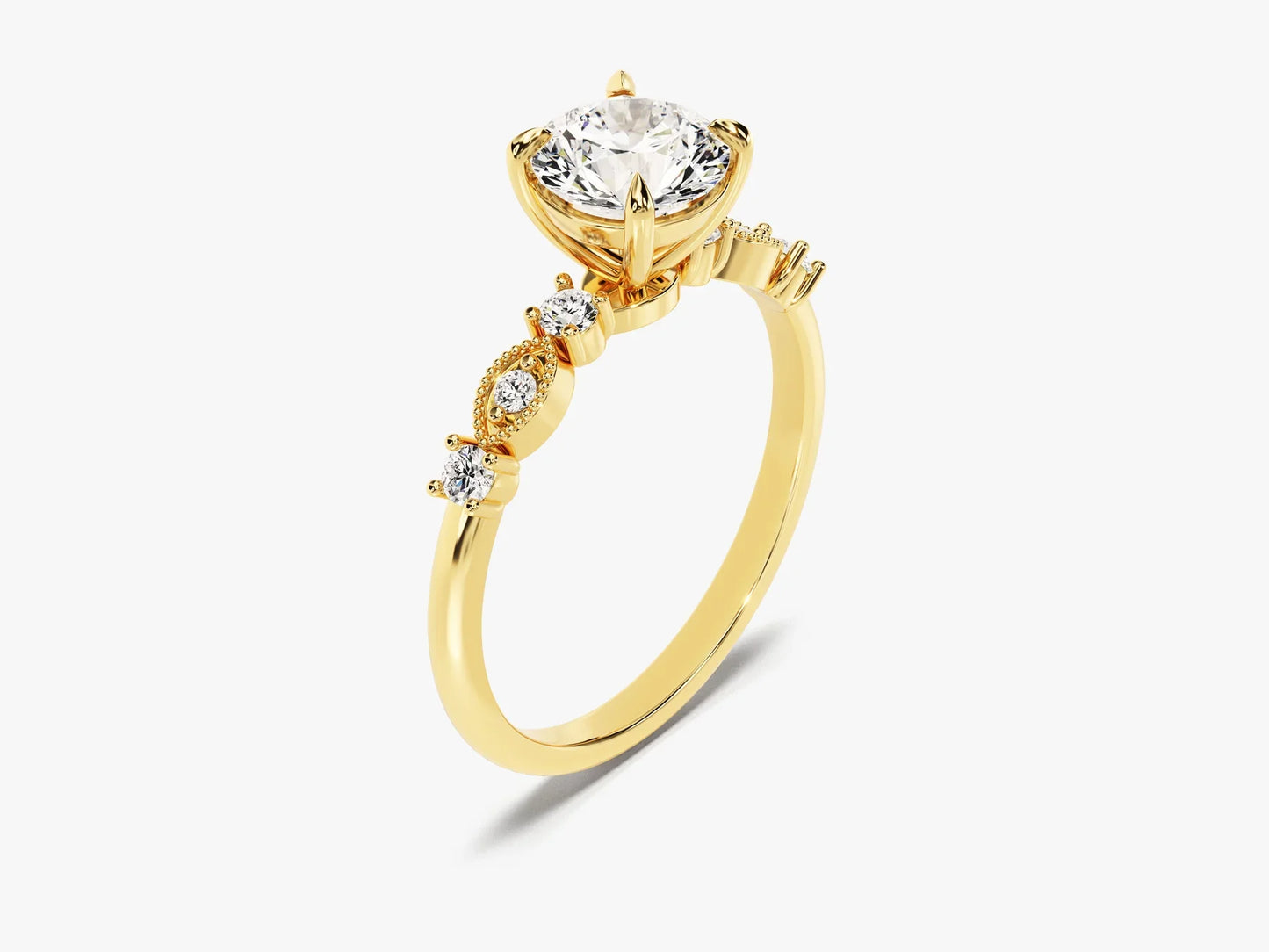1.0CT Round Diamond Milgrain Setting Moissanite Engagement Ring
