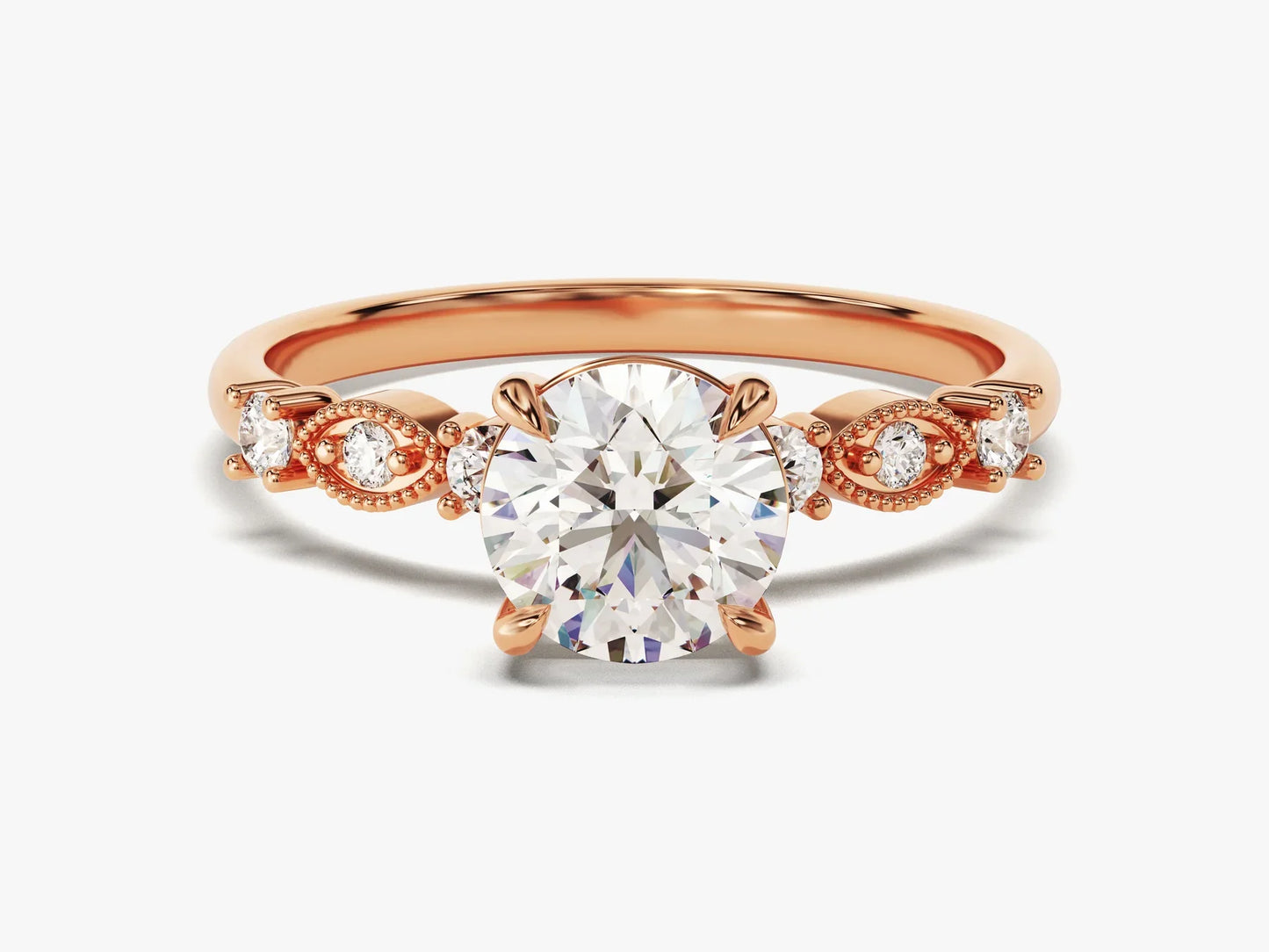 1.0CT Round Diamond Milgrain Setting Moissanite Engagement Ring