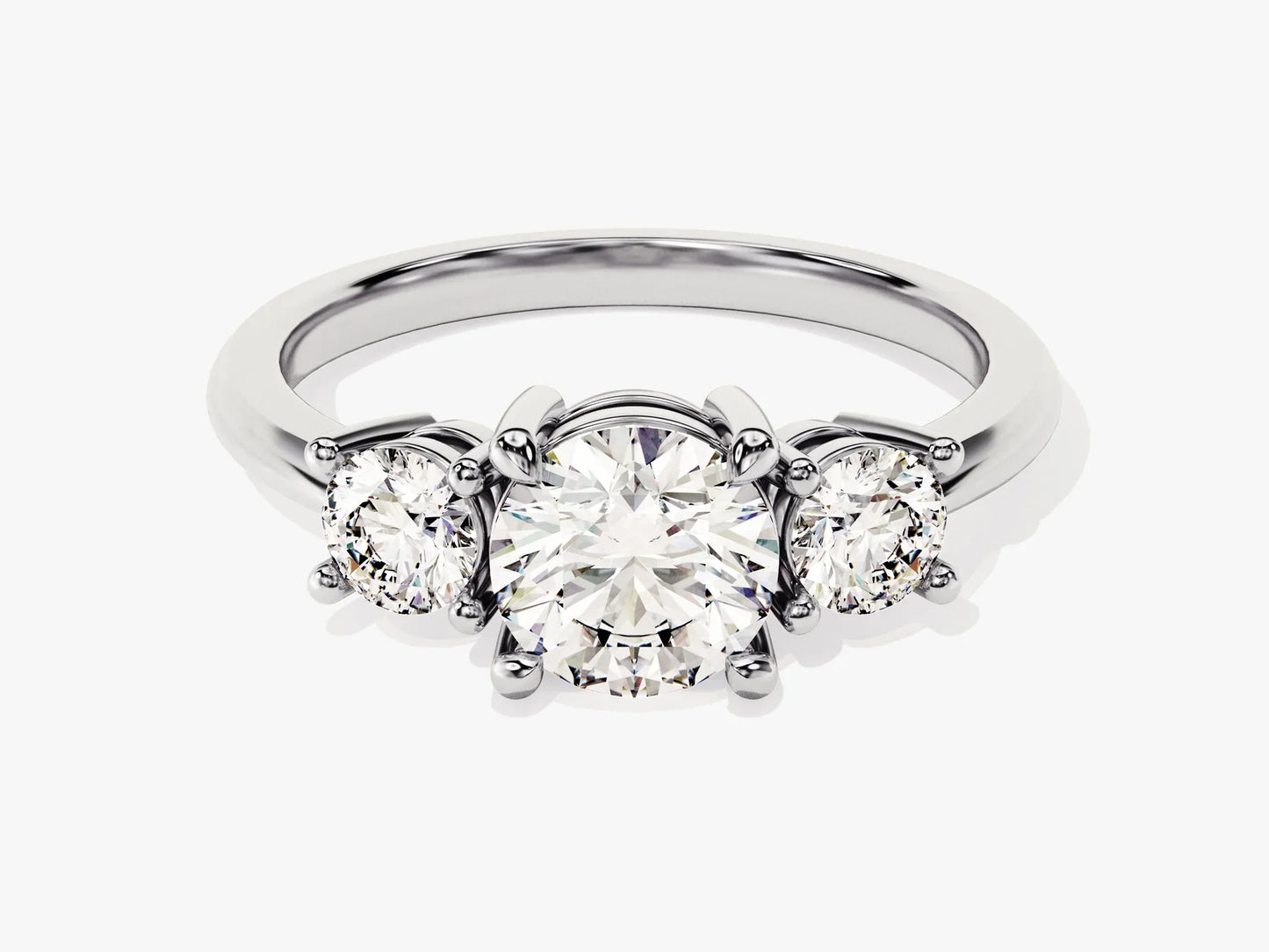 1.50CT Round Cut Diamond Three Stone Setting Moissanite Engagement Ring