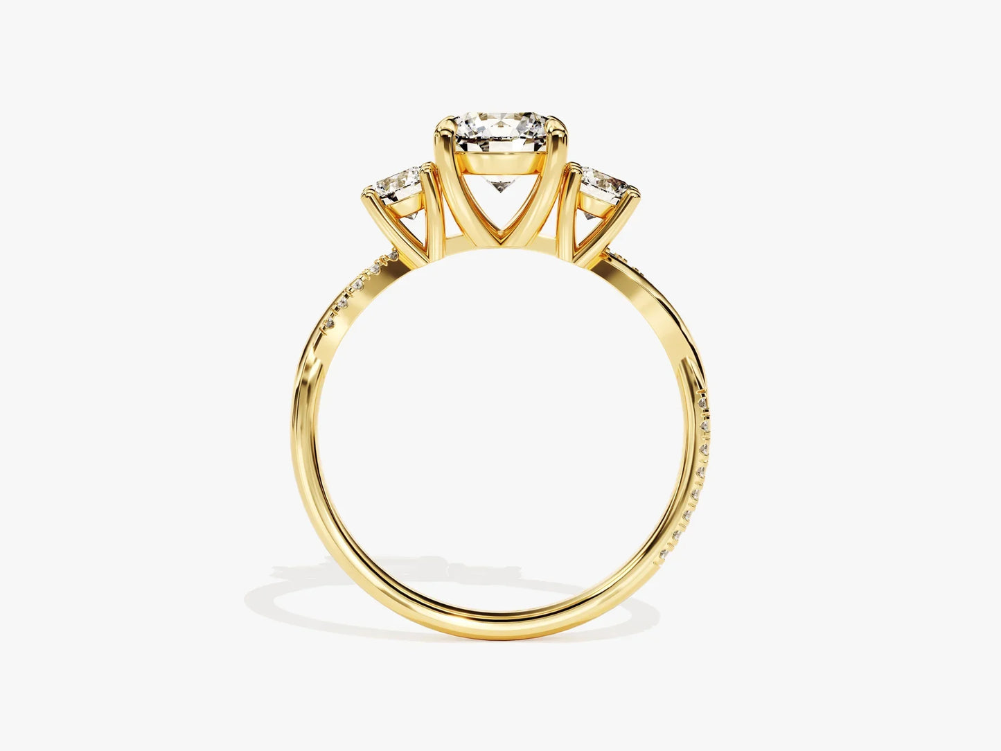 1.0CT Round Cut Diamond Three Stone Pave Setting Moissanite Engagement Ring