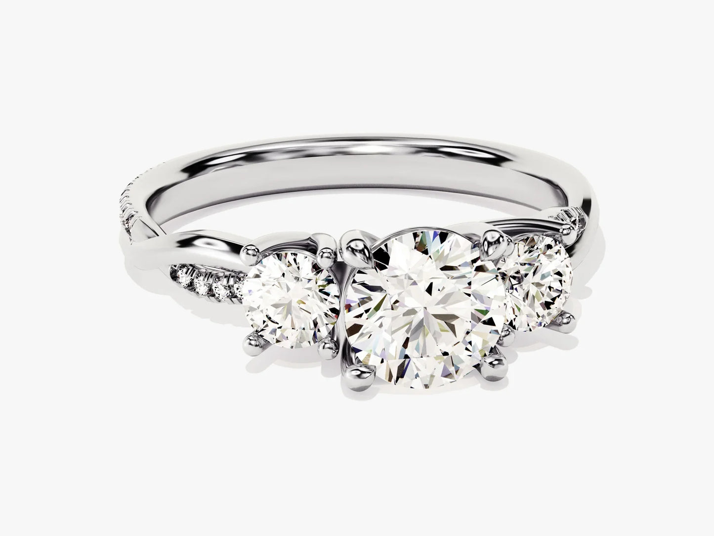 1.0CT Round Cut Diamond Three Stone Pave Setting Moissanite Engagement Ring