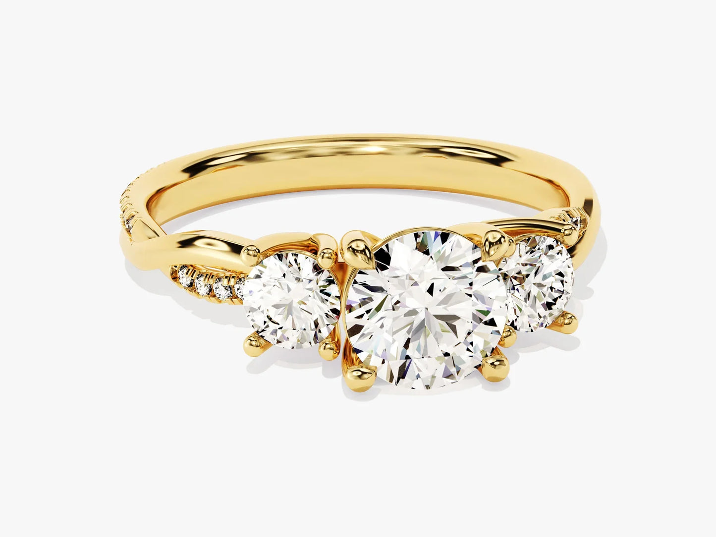 1.0CT Round Cut Diamond Three Stone Pave Setting Moissanite Engagement Ring