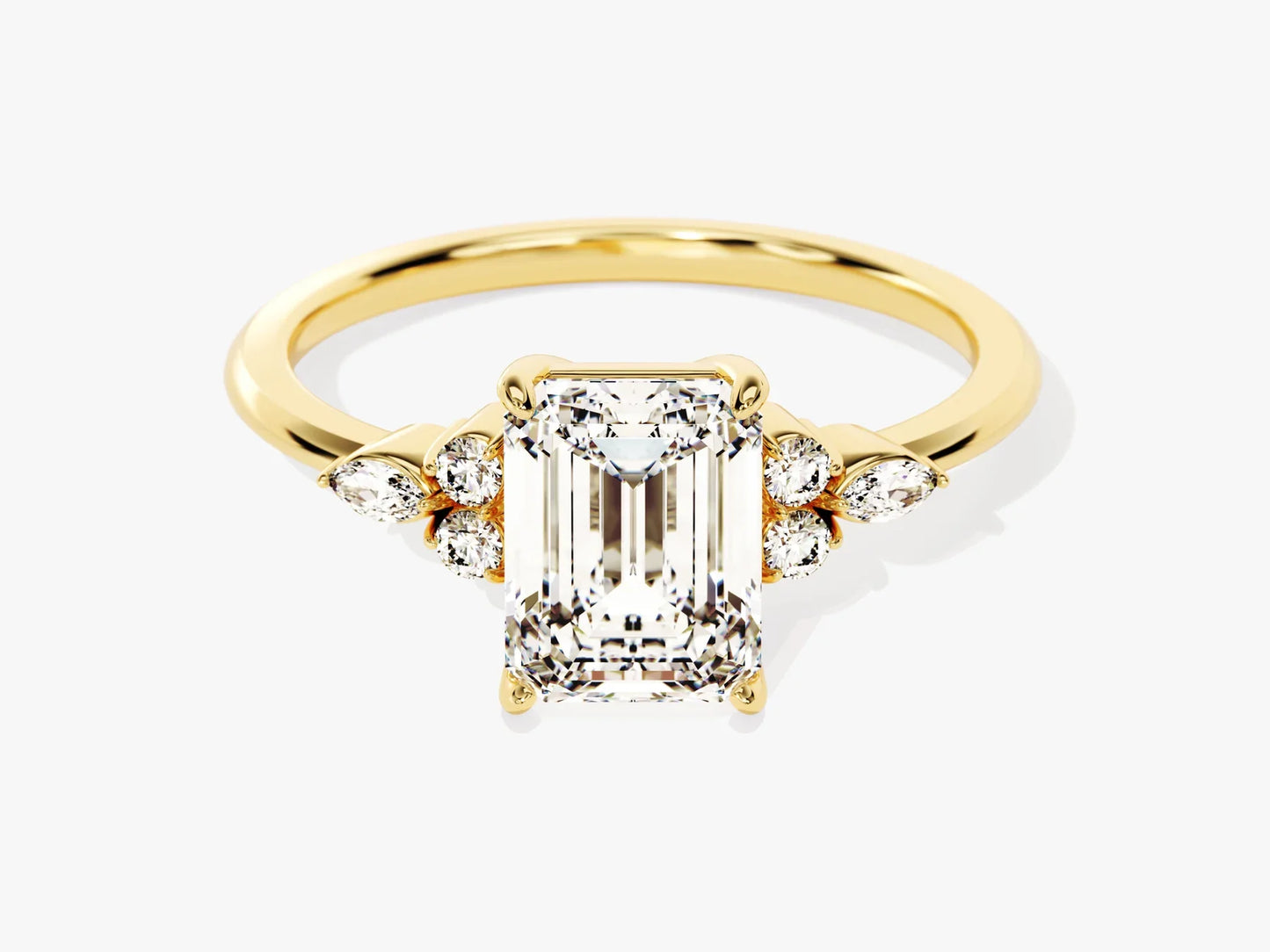 2.0CT Emerald Diamond Cluster Moissanite Engagement Ring