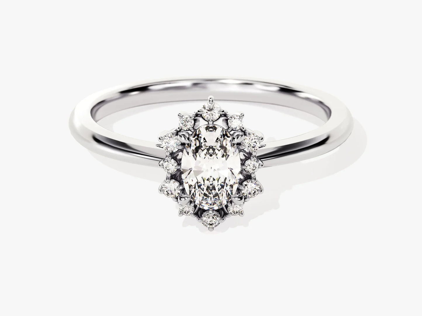 0.50CT Oval Diamond Unique Halo Setting Moissanite Engagement Ring