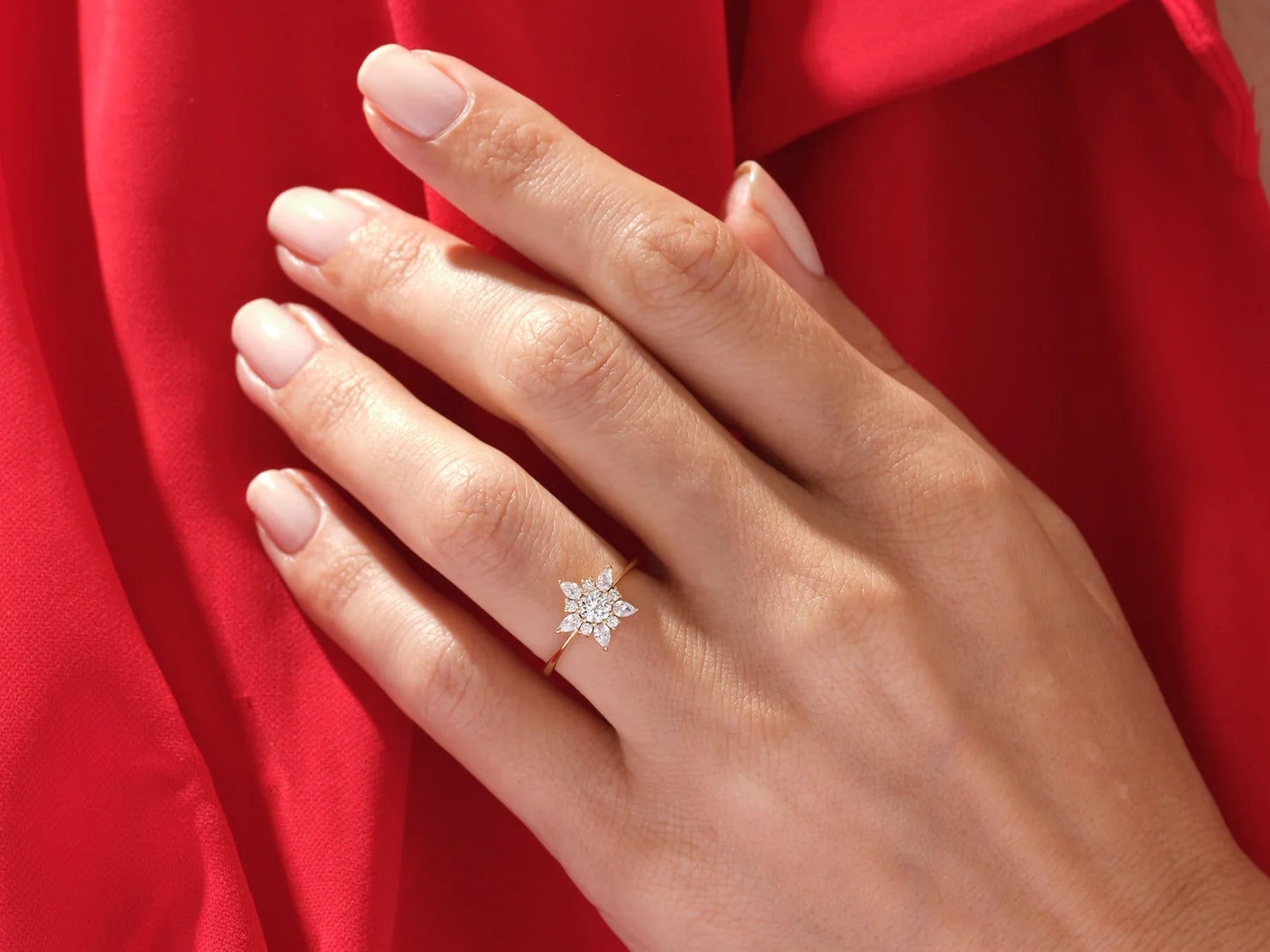 1.0CT Round Diamond Floral Halo Setting Moissanite Engagement Ring