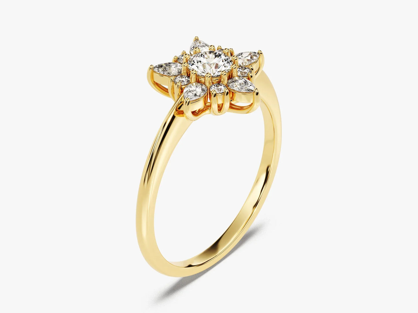 1.0CT Round Diamond Floral Halo Setting Moissanite Engagement Ring