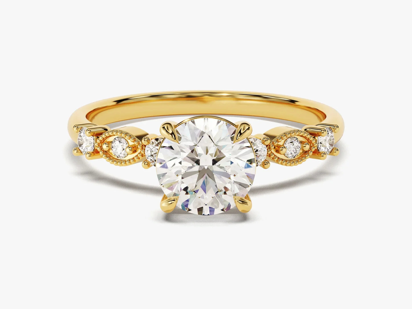 1.0CT Round Diamond Milgrain Setting Moissanite Engagement Ring
