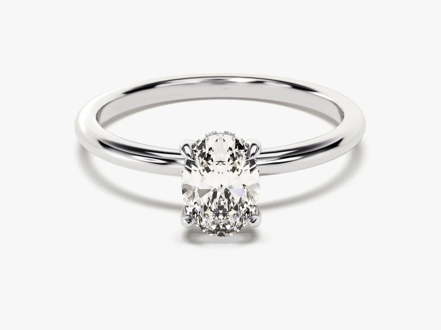 1.0CT Oval Diamond Hidden Halo Setting Moissanite Engagement Ring