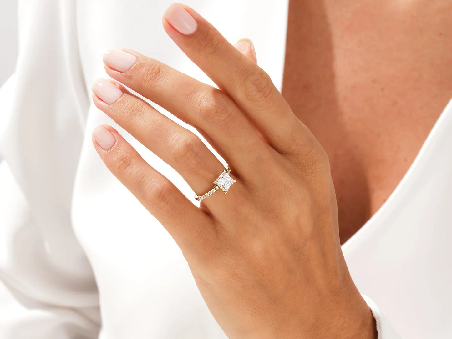 1.50CT Princess Diamond Pave Setting Moissanite Engagement Ring