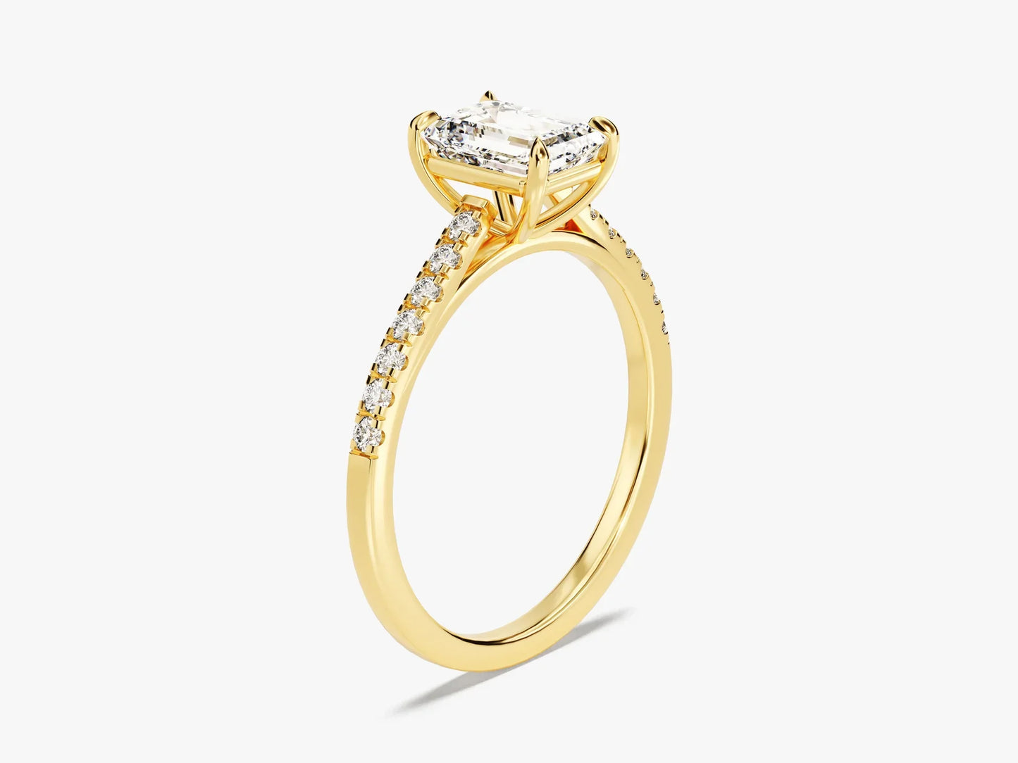 1.0CT Emerald Diamond Pave Setting Moissanite Engagement Ring
