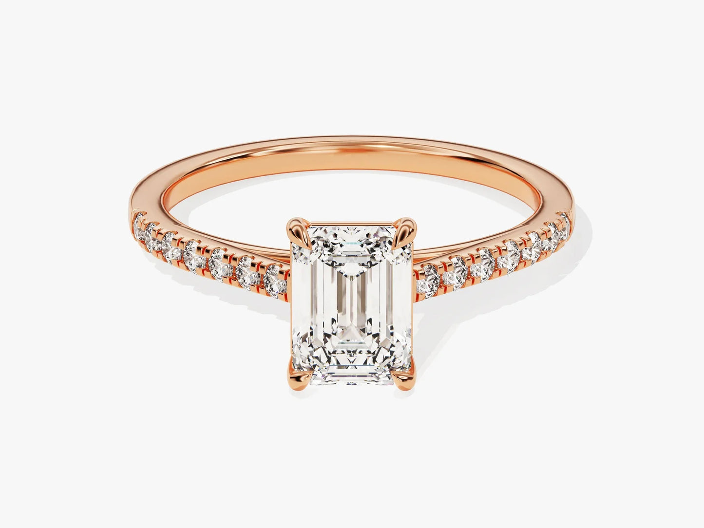 1.0CT Emerald Diamond Pave Setting Moissanite Engagement Ring