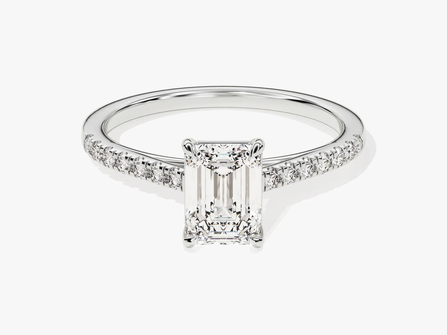 1.0CT Emerald Diamond Pave Setting Moissanite Engagement Ring