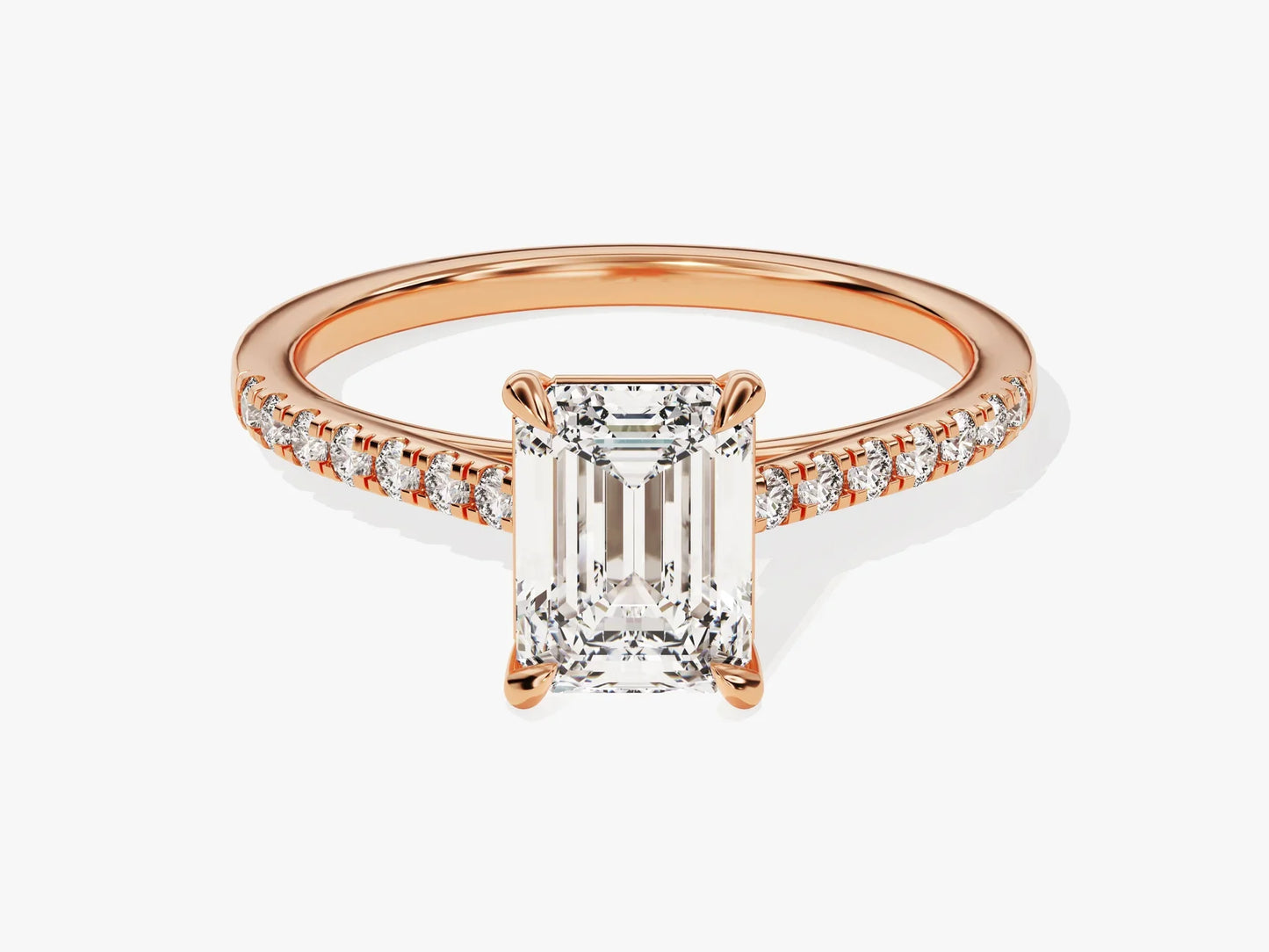 1.50CT Emerald Diamond Pave Setting Moissanite Engagement Ring