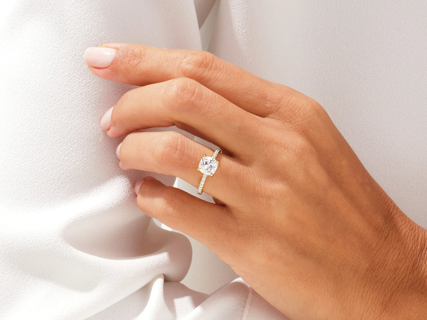 1.50CT Cushion Diamond Pave Setting Moissanite Engagement Ring