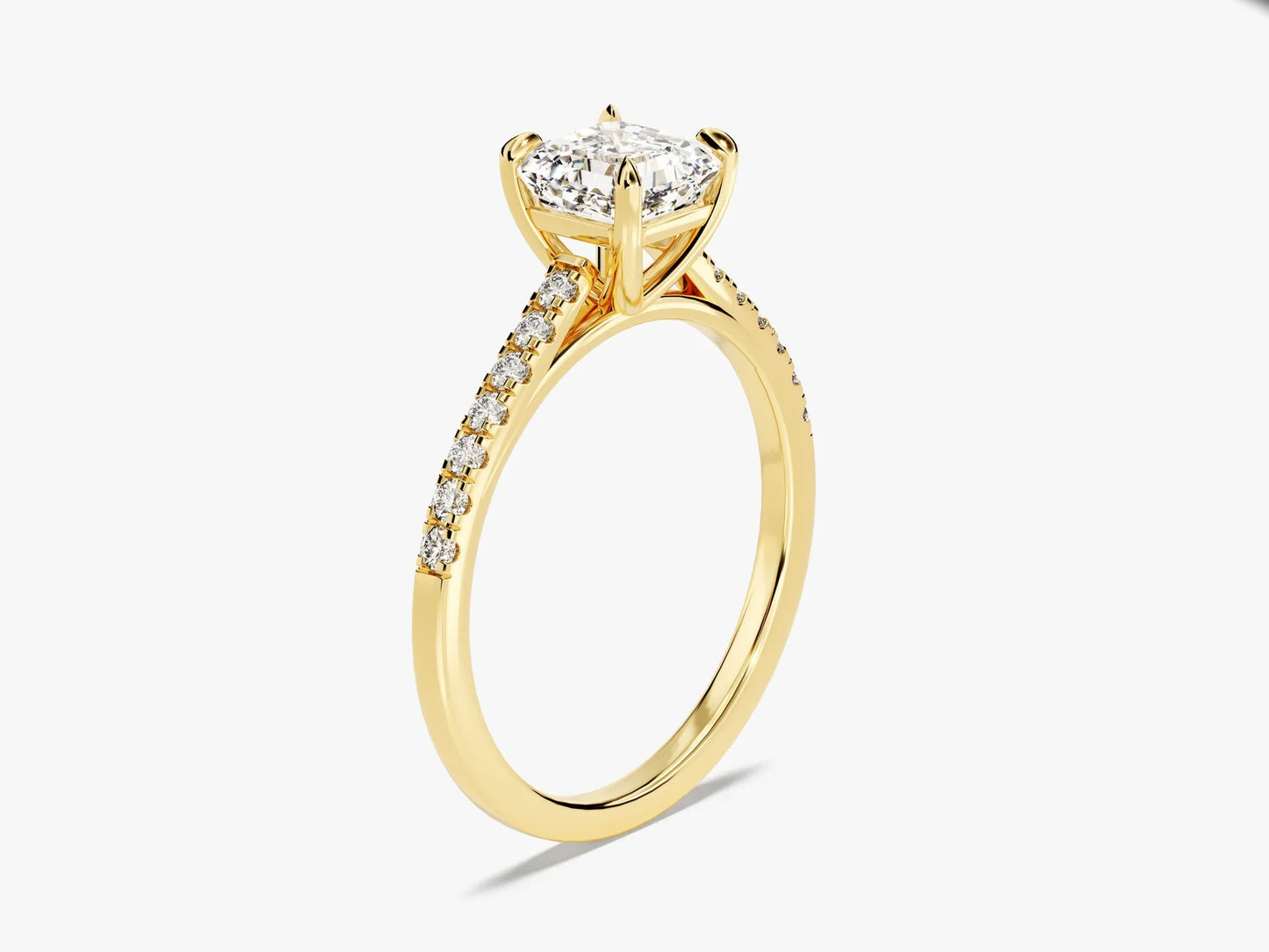 1.0CT Asscher Diamond Pave Setting Moissanite Engagement Ring