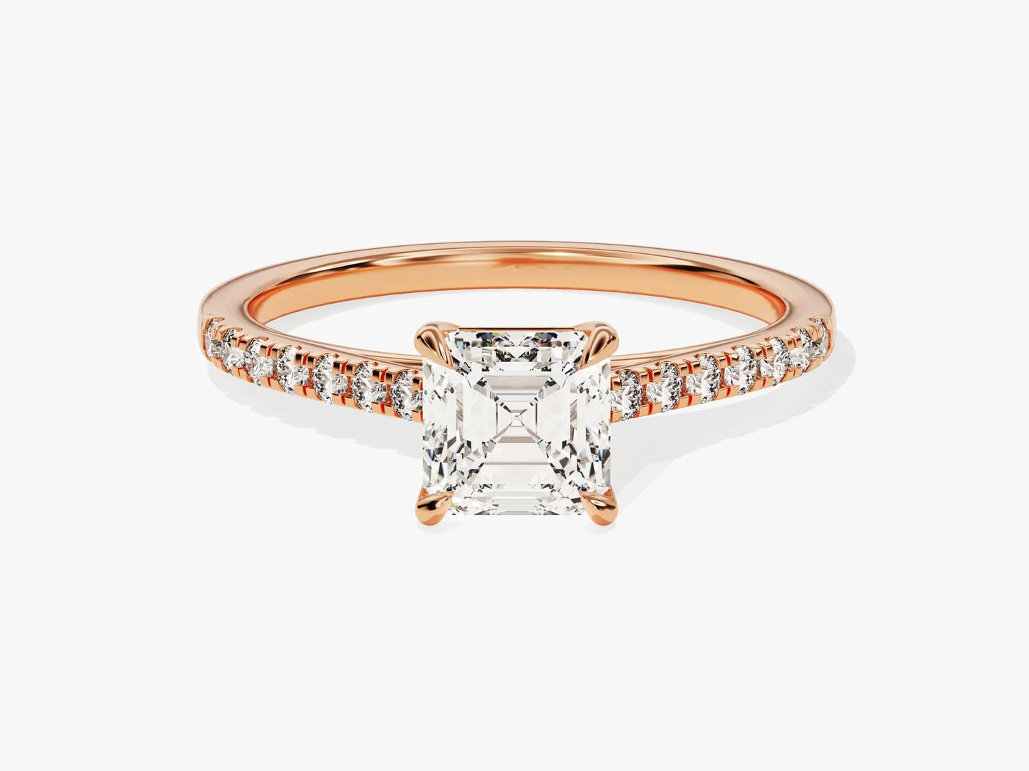 1.0CT Asscher Diamond Pave Setting Moissanite Engagement Ring