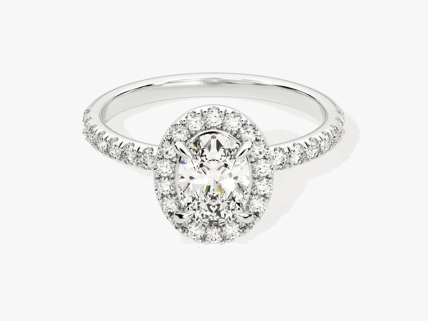 1.0CT Oval Diamond Halo Pave Setting Moissanite Engagement Ring